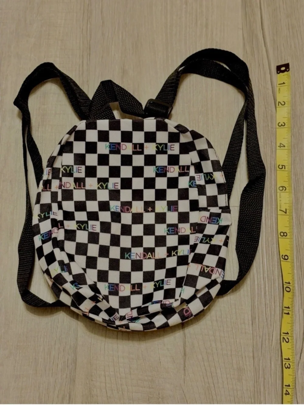 Kendall + Kylie Black & White Checkered Backpack Purse Adjustable Festival Rave